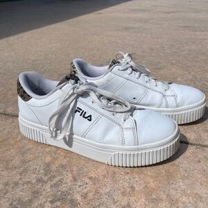 Fila Women's White Sneakers with Animal Print Detail